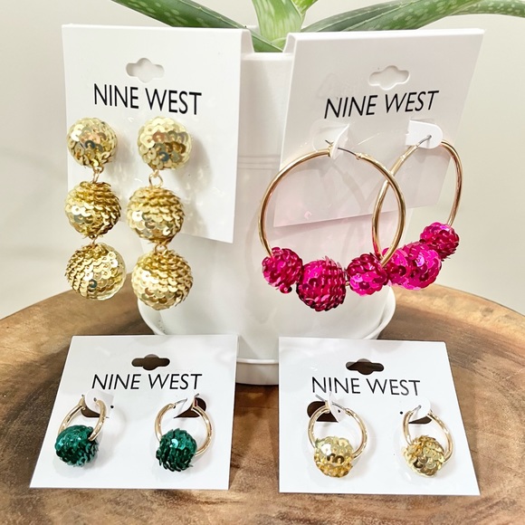 NWT Nine West colorful bright hoop, dangling statement earrings 70s 80s 90s - Picture 1 of 7